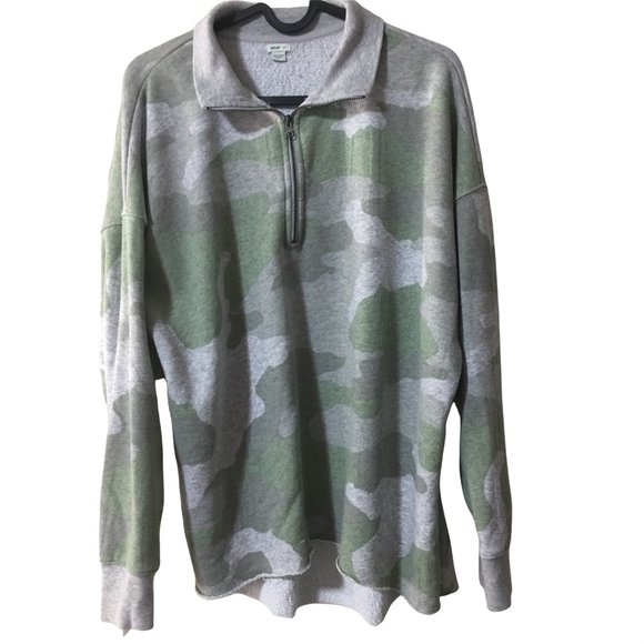 aerie Sweaters - AERIE CAMOUFLAGE SWEATSHIRT 1/4 ZIP GREEN GRAY SMALL